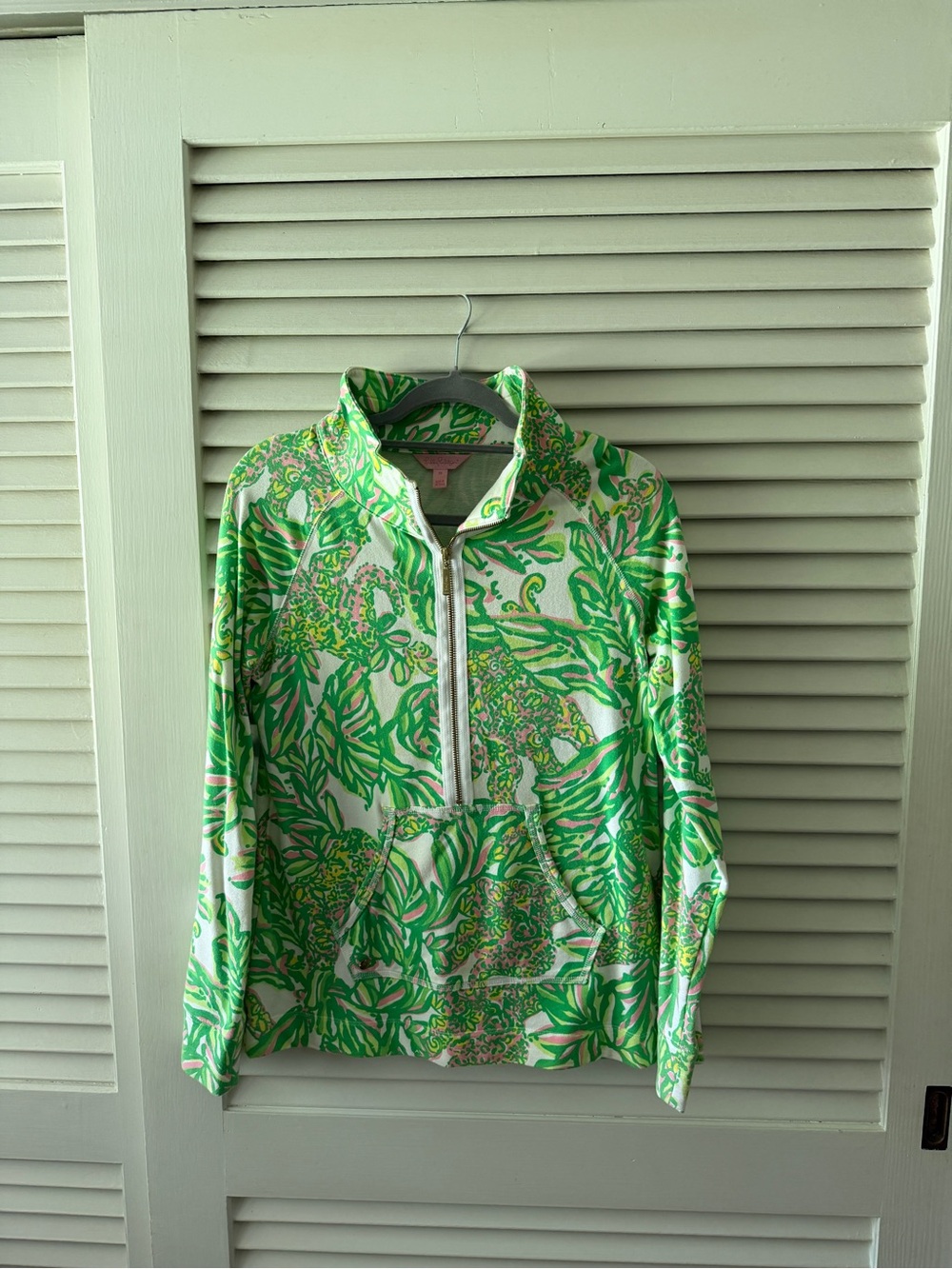 Lilly Pulitzer White, Green & Pink Tropical Zip Pullover